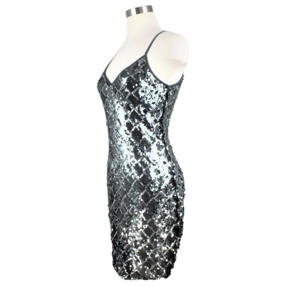 Dress Bodycon Strappy Silver Gray Black Sequin Mini Love + Air Size Medium - Picture 4 of 9
